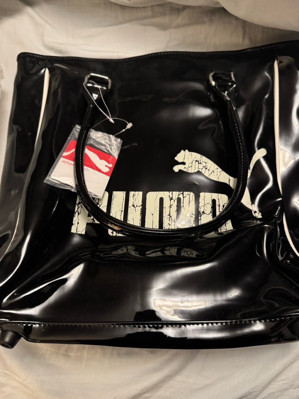 Puma Black Patent Tote with White Logo